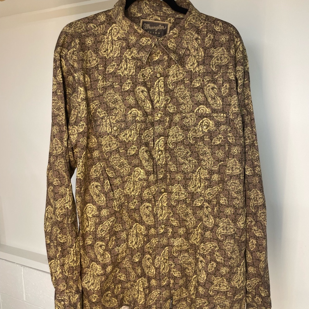 Wrangler Retro Men’s XXL Brown Casual Paisley Button Down Shirt